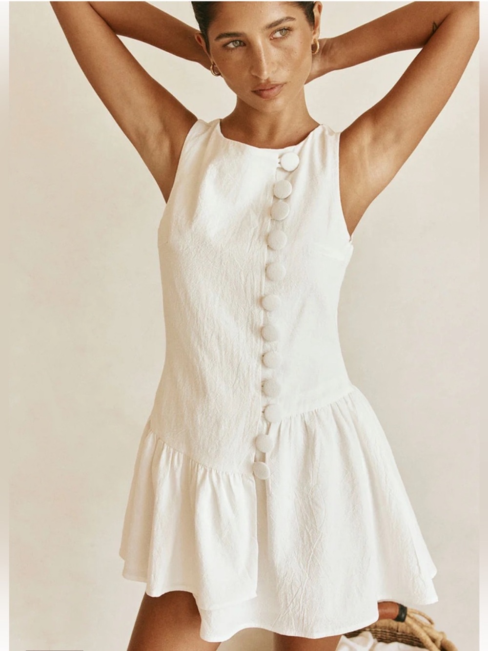 Sleeveless White Button-Front Mini Dress - SABO - US 6